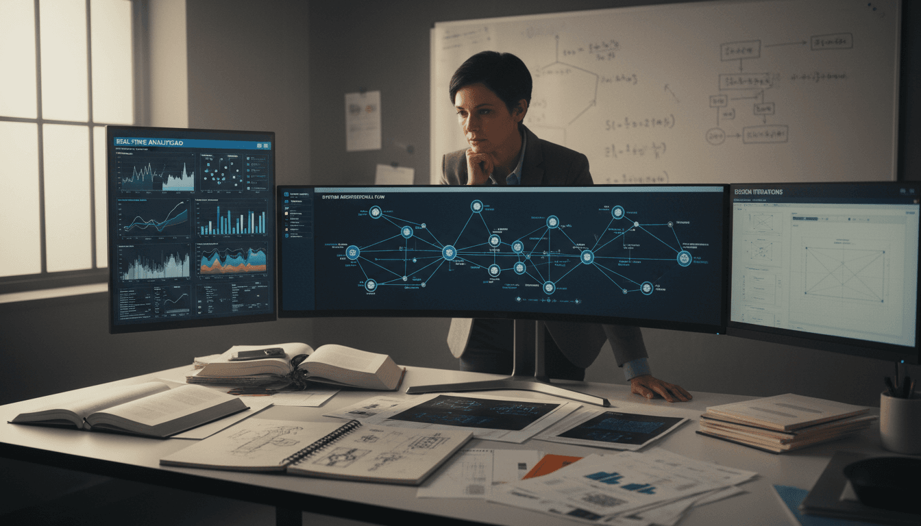 Technical researcher analyzing AI system architecture and data insights