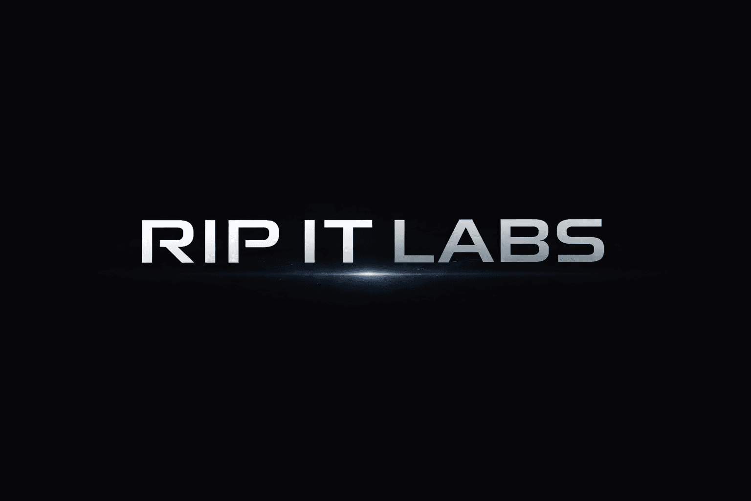 Futuristic silver RIP IT LABS text on black background with blue light flare.